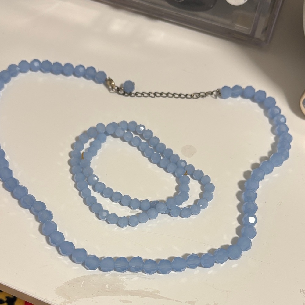 Elegant Blue Beaded Necklace and Bracelet Set